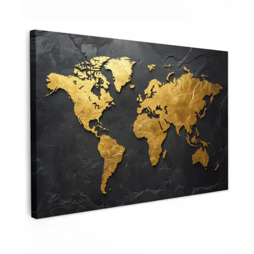Wereldkaart - Goud - Steen canvas 2cm klein -z3d