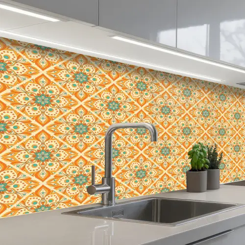 Mandala - Boho - Bloemen - Oranje - Patroon keuken achterwand 2 middel 871 -3d_schuin