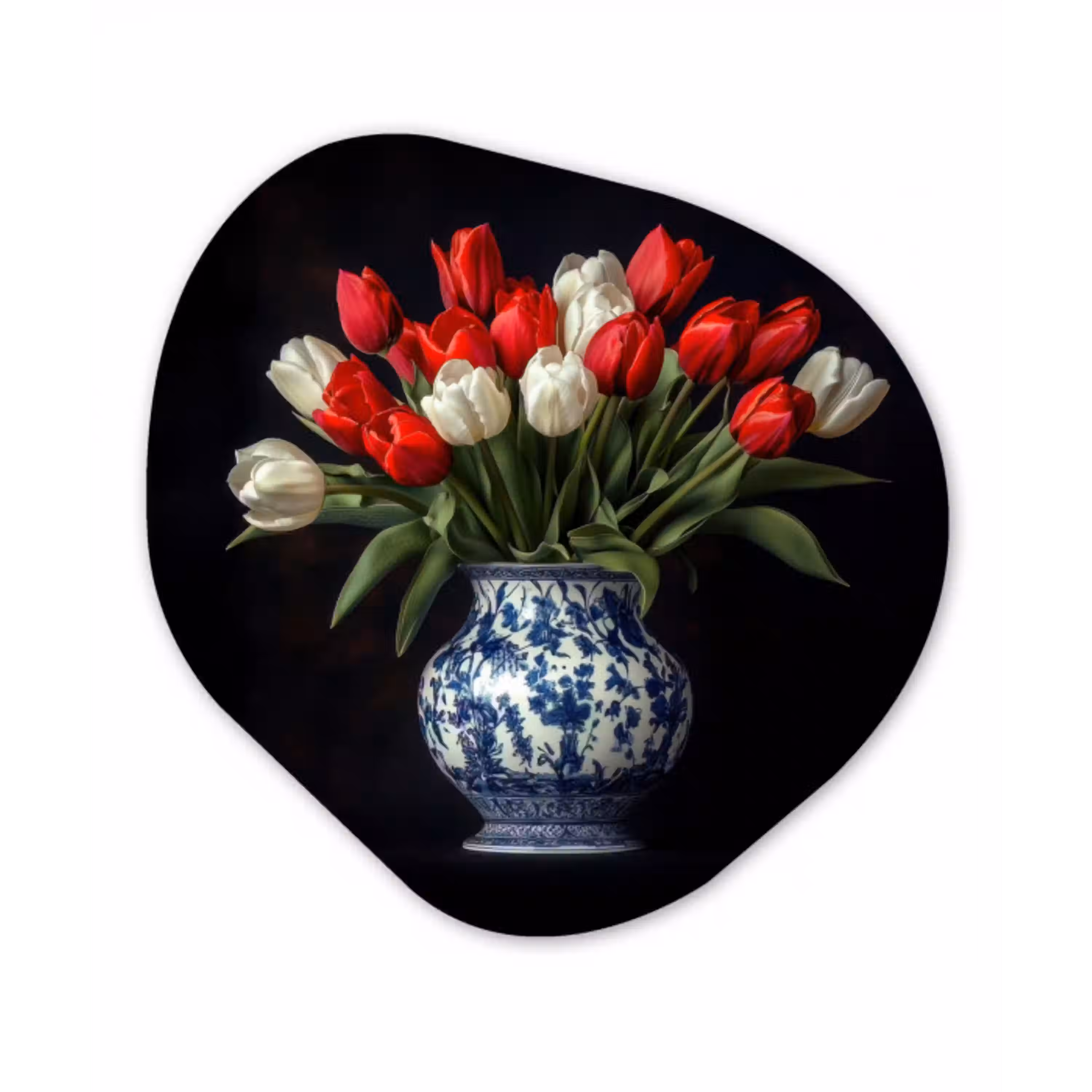 Rode - Bloemen - Tulpen - Vaas Wandcirkel Organisch Plexiglas middel -3d