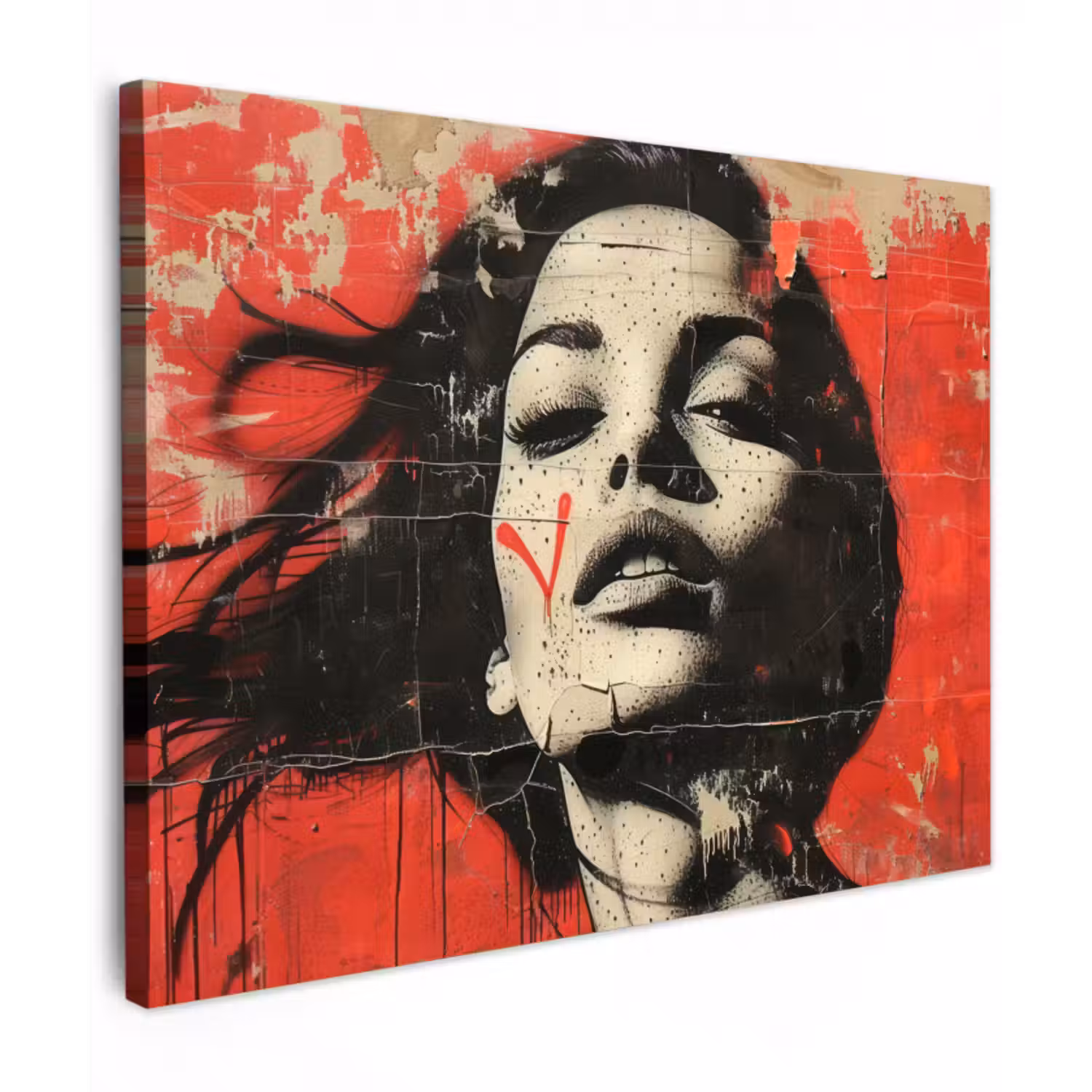 Leinwandbild - Graffiti - Frau - Rot - Straßenkunst - Banksy