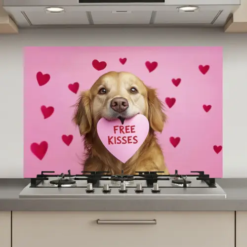 Hond - Kiss- Valentijn - Hartjes keuken achterwand spatscherm klein -3d_website