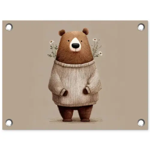 Beer - Witte bloemen - Knus tuinposter los doek klein -3d