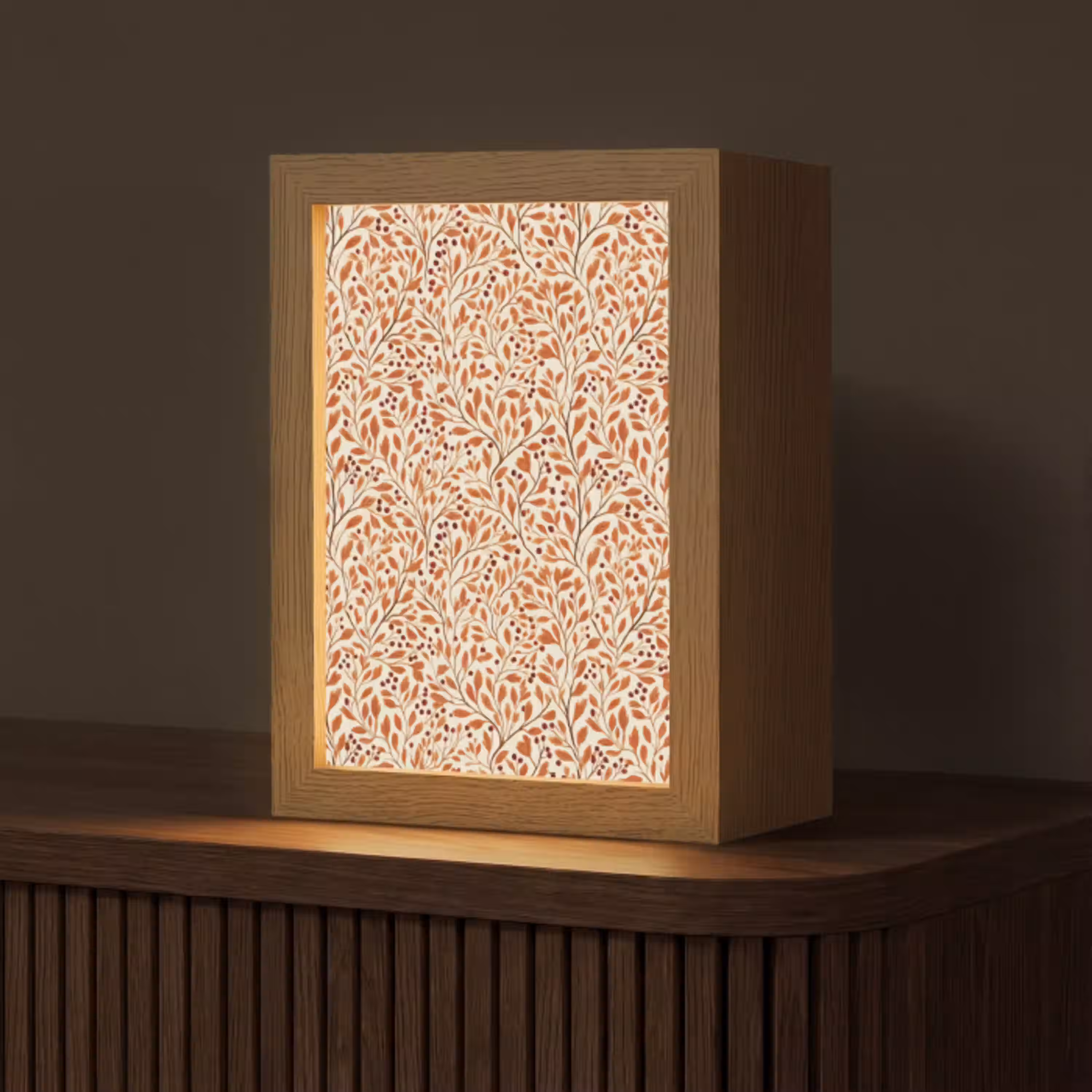 Bladeren - Botanisch  - Terracotta Light Box met kabel (Tafellamp) klein 925 -z3d_website