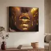 Vrouw - Goud - Gezicht - Verf - Lippen Textielframe zwart klein -sfeer3