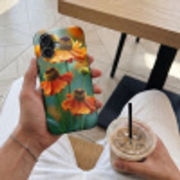 Oranje bloemen - Levendig - Wazige achtergrond Toughcase MagSafe Apple iPhone 17 klein -Sfeer1M