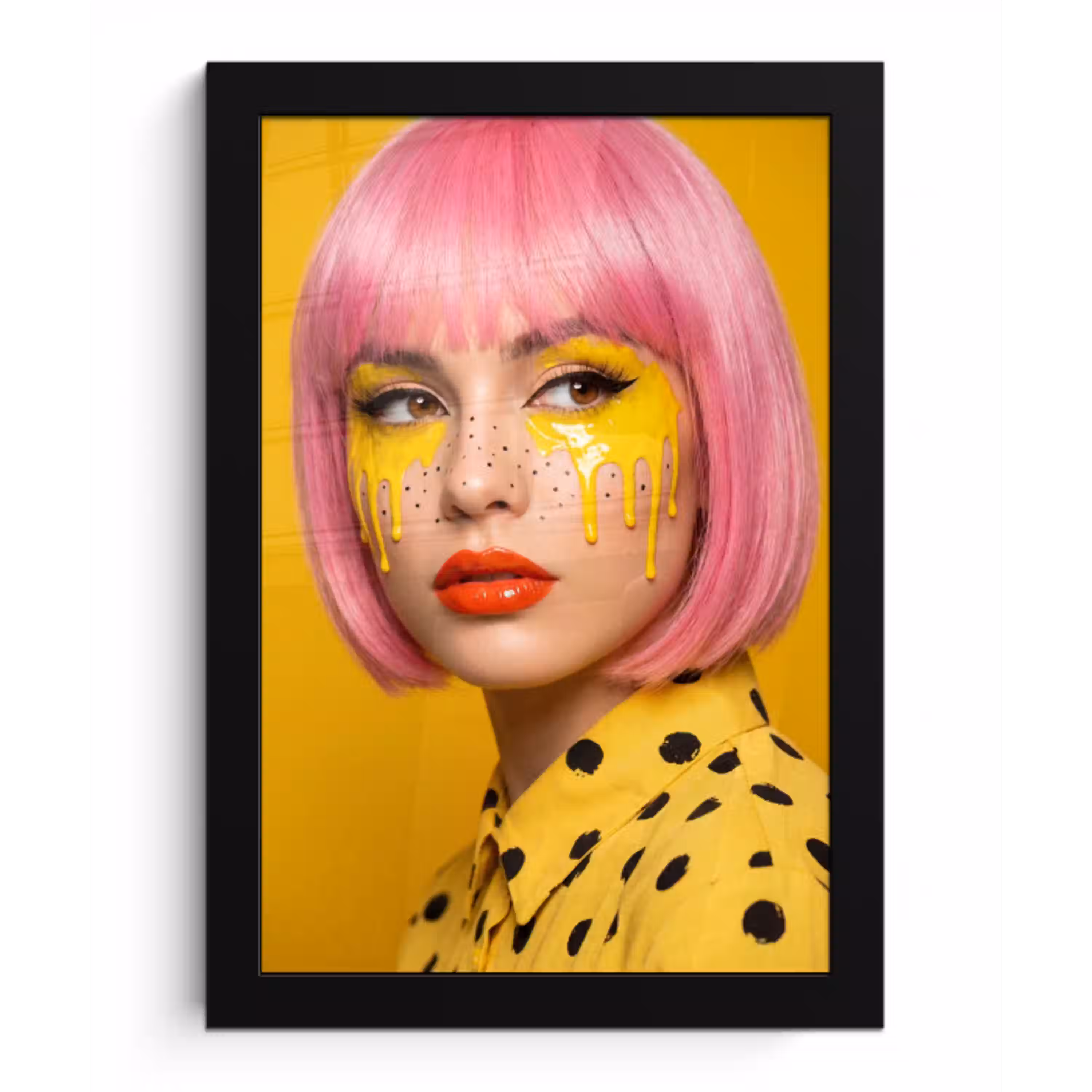 Vrouw - Portret - Abstract - Kleurrijk - Geel fotolijst zwart zonder passe partout klein -3d