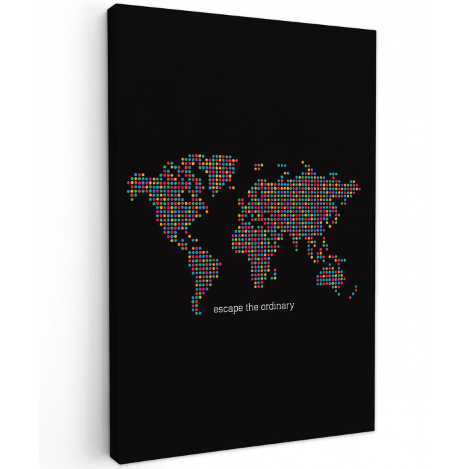 Stippen - Wereldkaart - Kleurrijk Tuinposter op houten frame 2 cm dik middel -3d