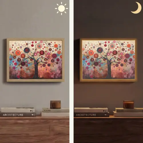 Boom - Paars - Abstract - Kunst Light Box met batterij (Wandlamp) middel -sfeer3