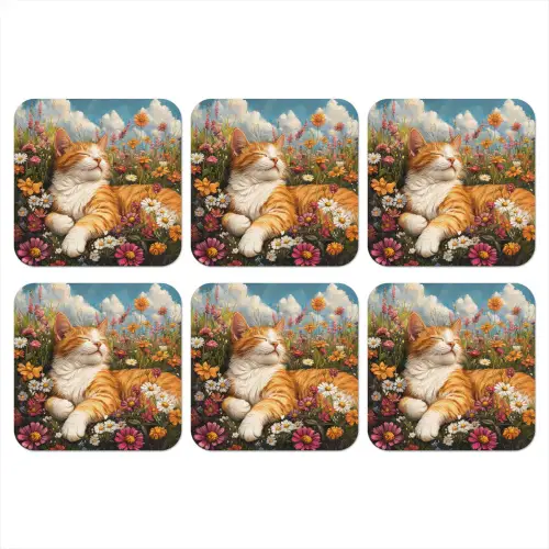 Kat - Bloemen - Ontspannen onderzetter kurk middel -3d