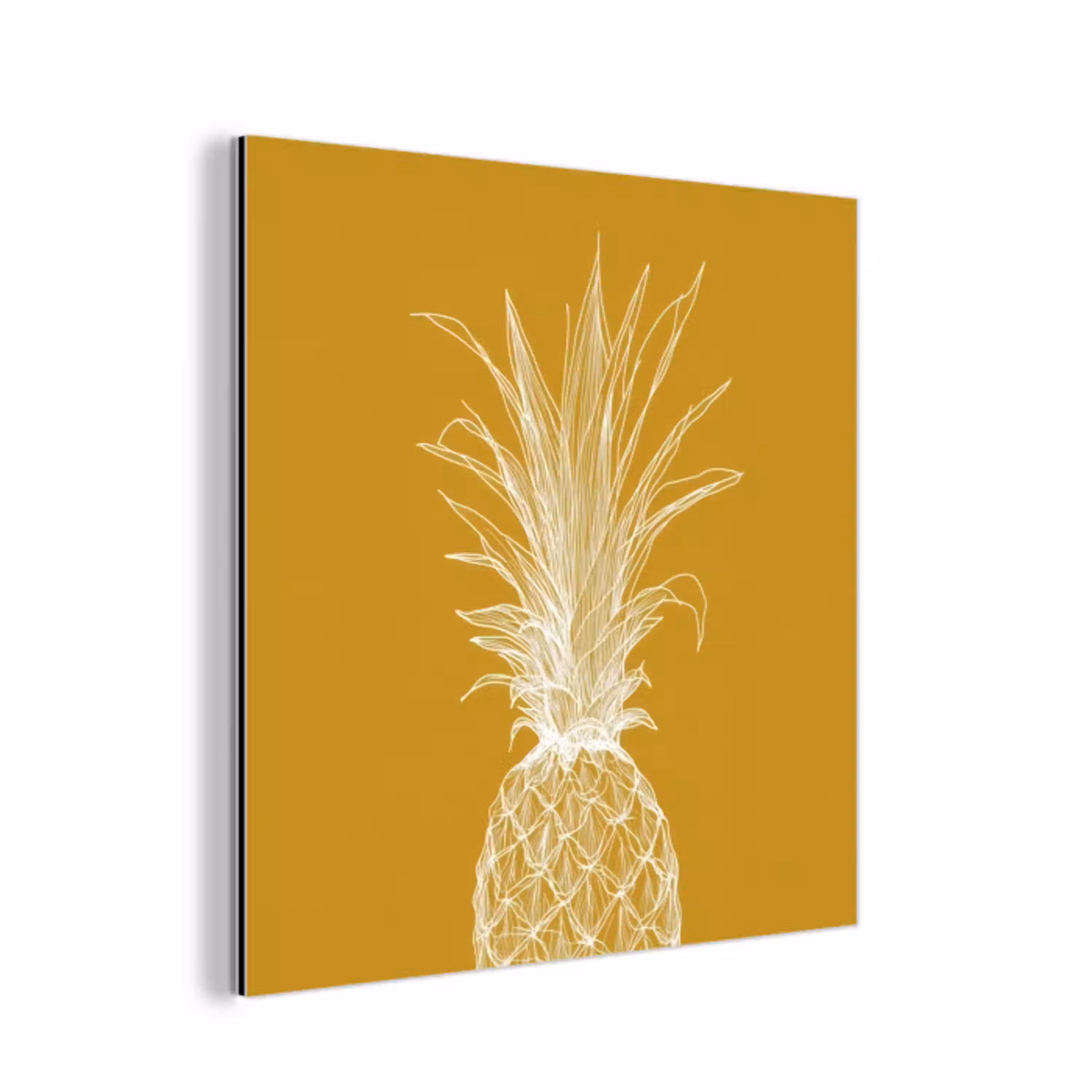 Lijnillustratie - Ananas - Bladkroon - Okergeel aluminium wit klein -3d
