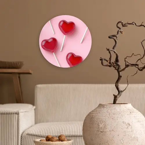 Lollies - Hartjes - Roze Wandcirkel plexiglas klein -sfeer1