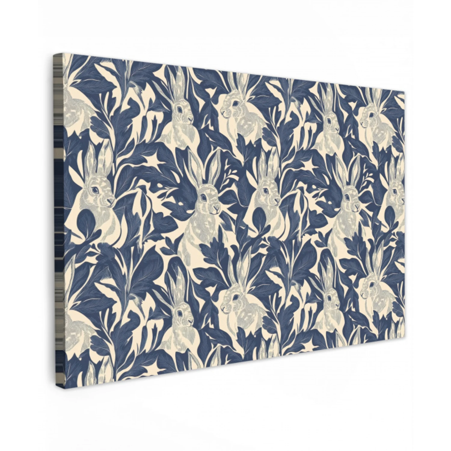 Hazen - Bladeren - Patroon - Blauw - Beige canvas 2cm klein 34 -z3d