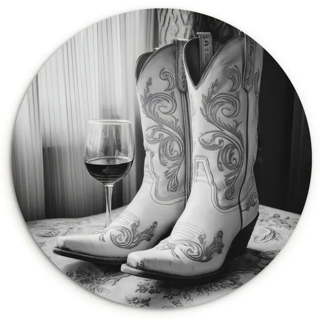 Muurcirkel - Wijn - Cowboylaarzen - Raamlicht - Wit
