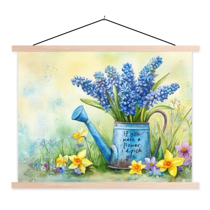 Lavendelbloemen - Quote - Gieter textielposter latten blank klein -3d