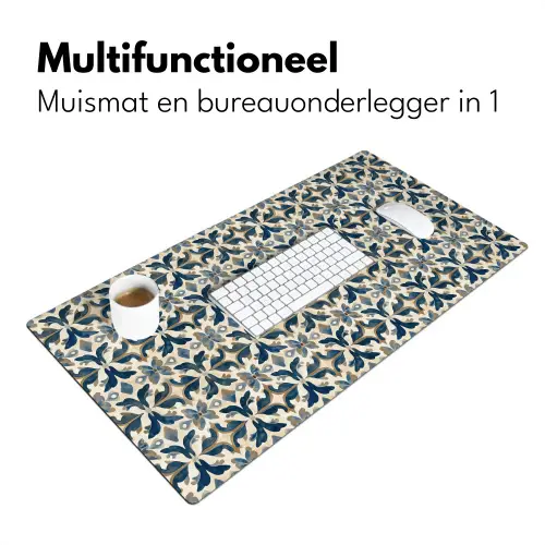 Tegel - Patroon - Blauw - Beige Muismat XXL klein 681 -sfeer4