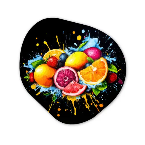Fruit - Graffiti - Kleurrijk - Sinaasappel - Aardbei - Abstract Wandcirkel Organisch Forex 3mm klein -3d