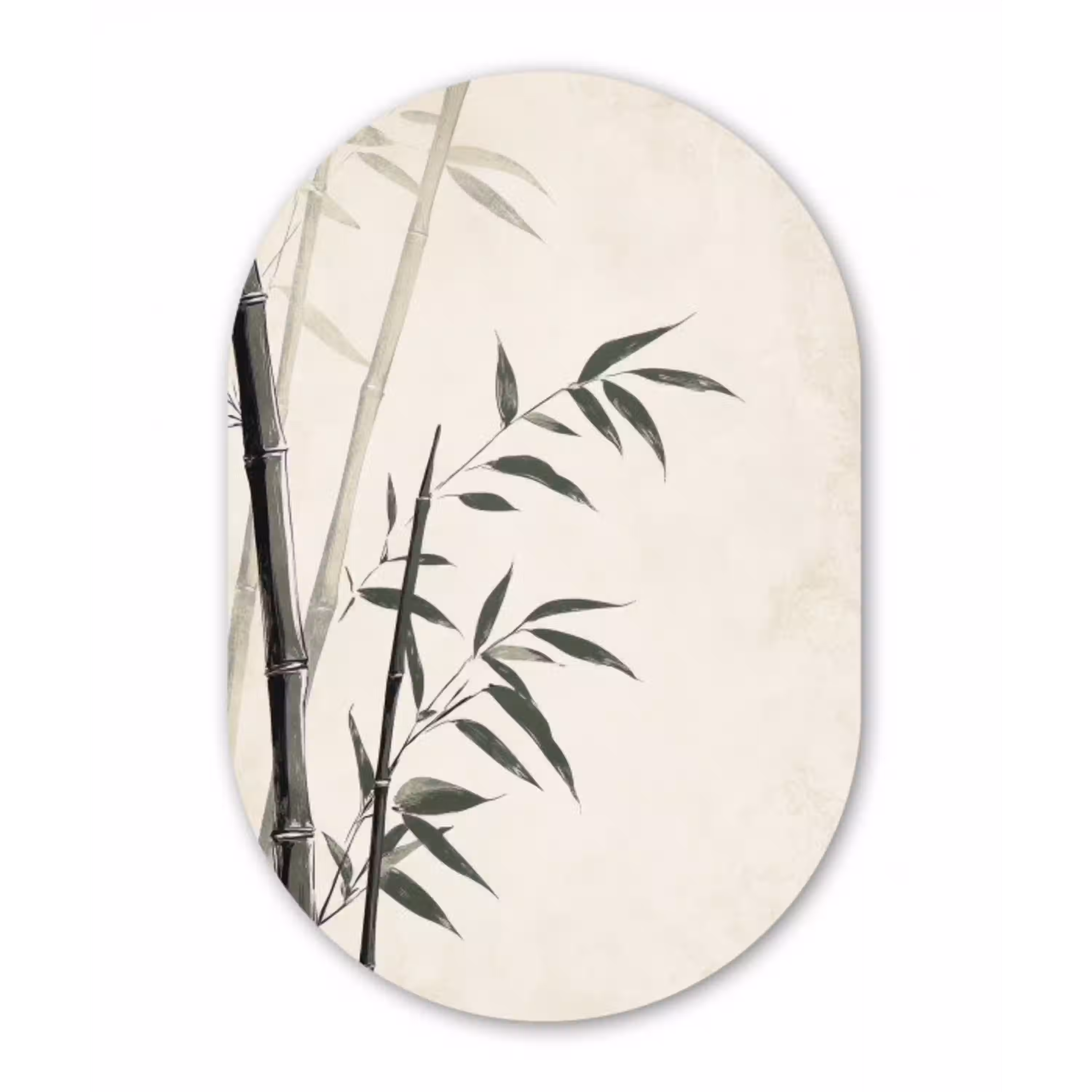 Japandi - Bamboe - Beige Wandcirkel Ovaal Glas middel -3d