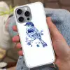 Vogel - Delfts blauw - Illustratie - Bloemen Hoesje iPhone 16 Pro Max met koord klein -sfeer3