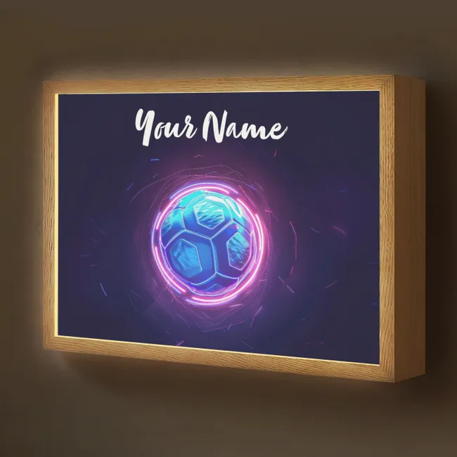 Lightbox - Kids' Wall Lamp with Name -. Soccer - Sports - Blue - Purple