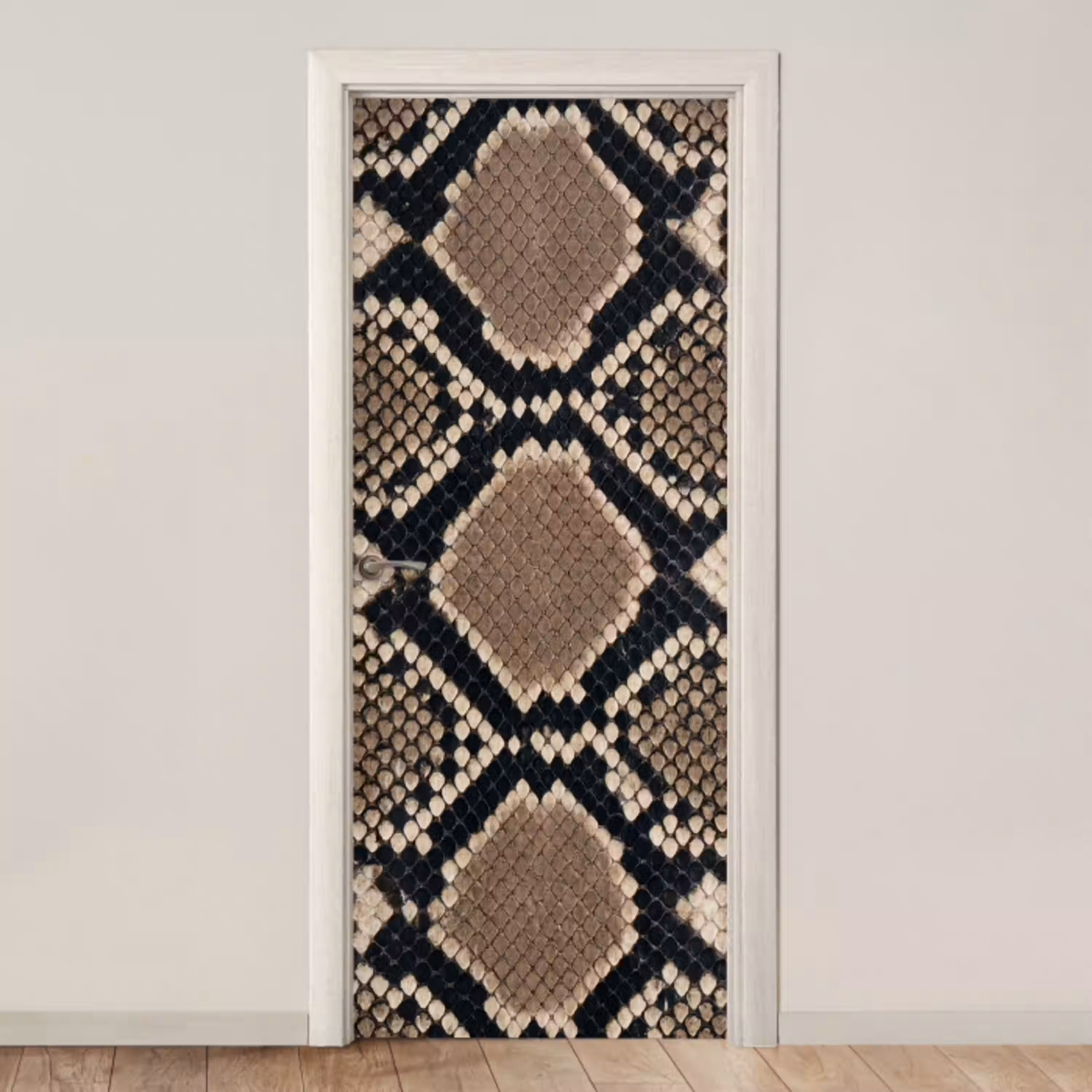 Slangenprint - Python - Bruin deurposter klein -3d_beige