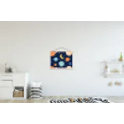 Ruimte - Planeten - Kleurrijk textielposter latten blank klein -kinderkamer