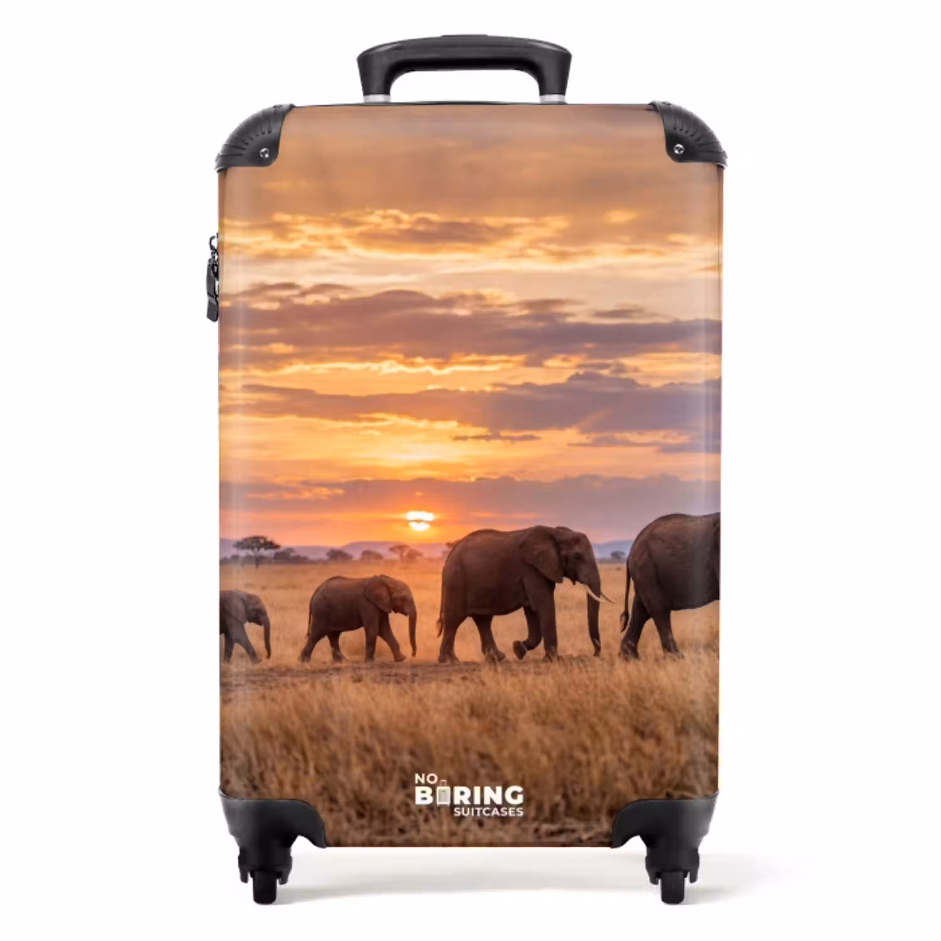 Olifanten - Savanne - Zonsondergang - Afrika - Warm NBS - Handbagage koffer - Volwassenen Unisex middel -productfoto_recht