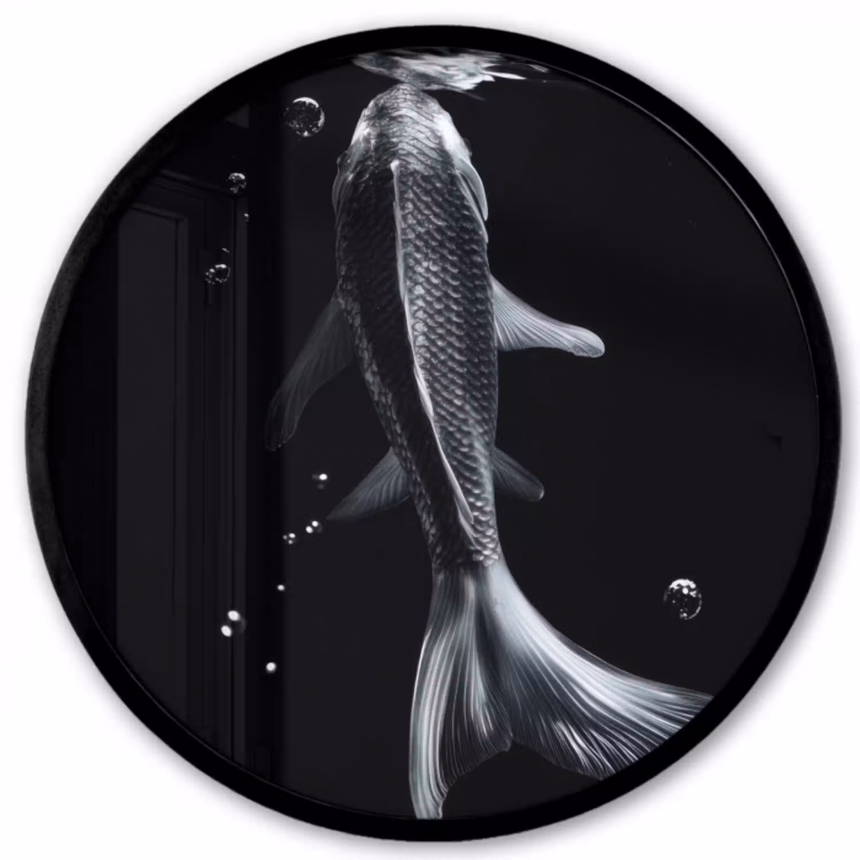 Koi - Vissen - Water - Zwart Fotolijst rond zonder passe partout klein -3d