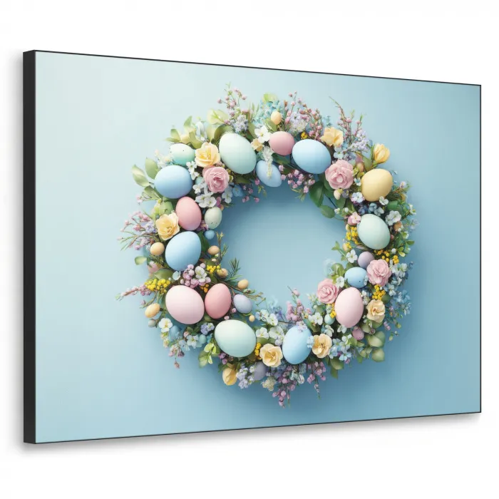Krans - Eieren - Bloemen Textielframe zwart klein -3d