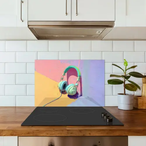 Koptelefoon - Mintgroen - Draad keuken achterwand spatscherm klein -sfeer2