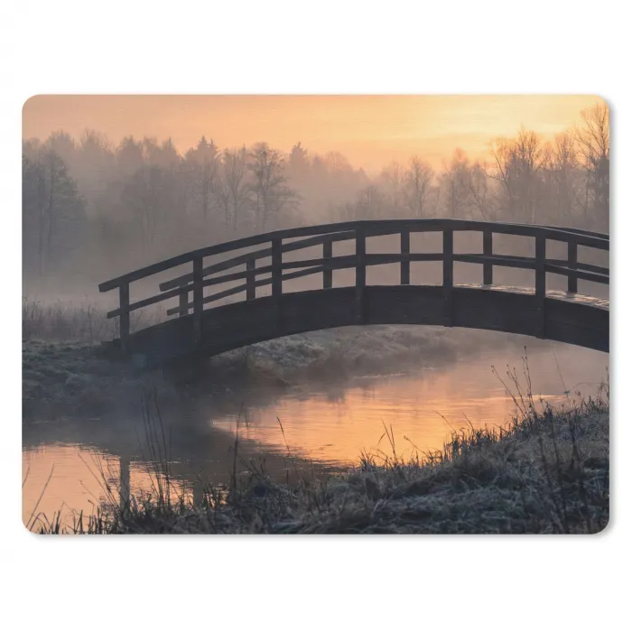 Brug - Mist - Bomen - Water muismat rubber klein -3d