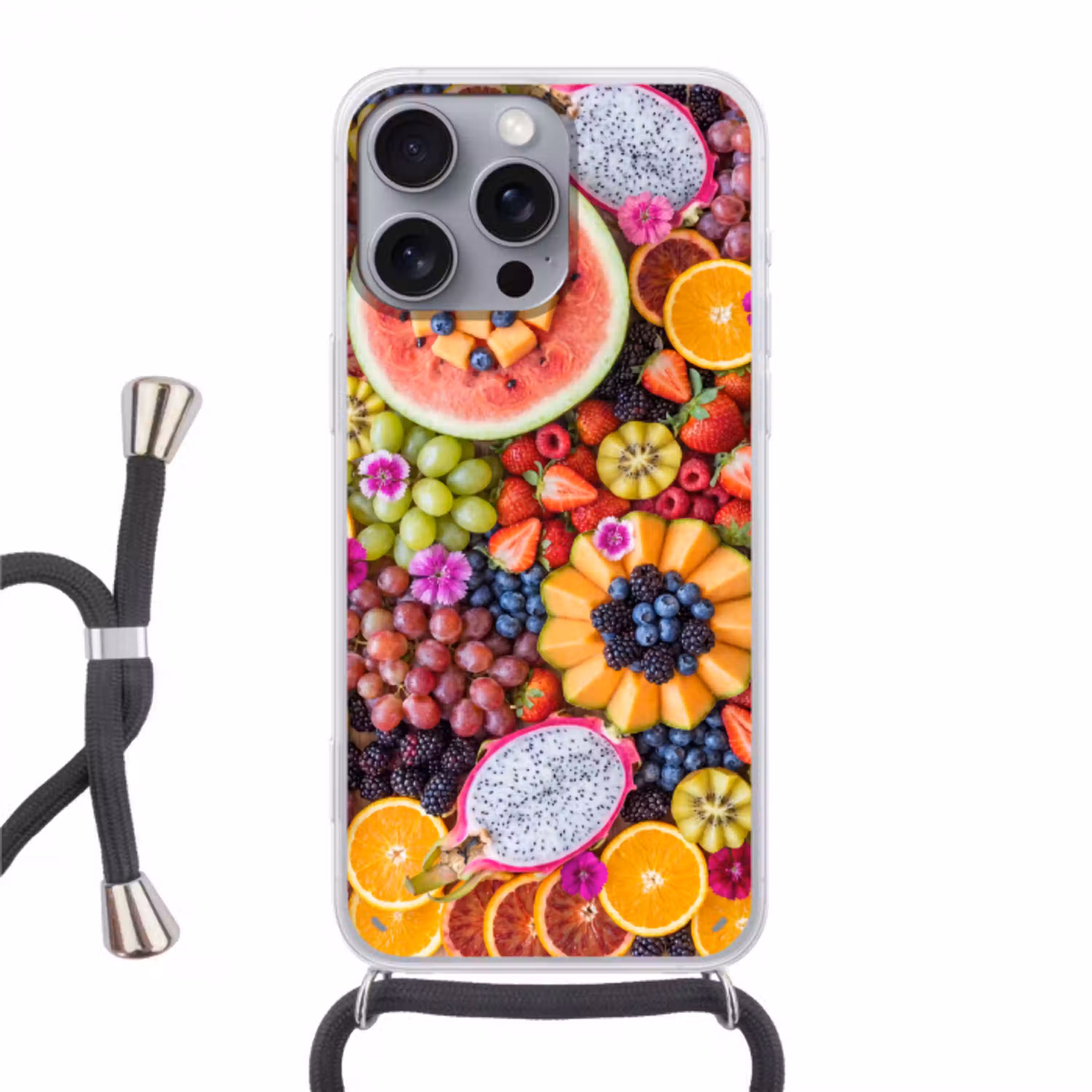 Fruit - Vers - Variatie - Eten - Kleurrijk Hoesje iPhone 16 Pro Max met koord klein -3d