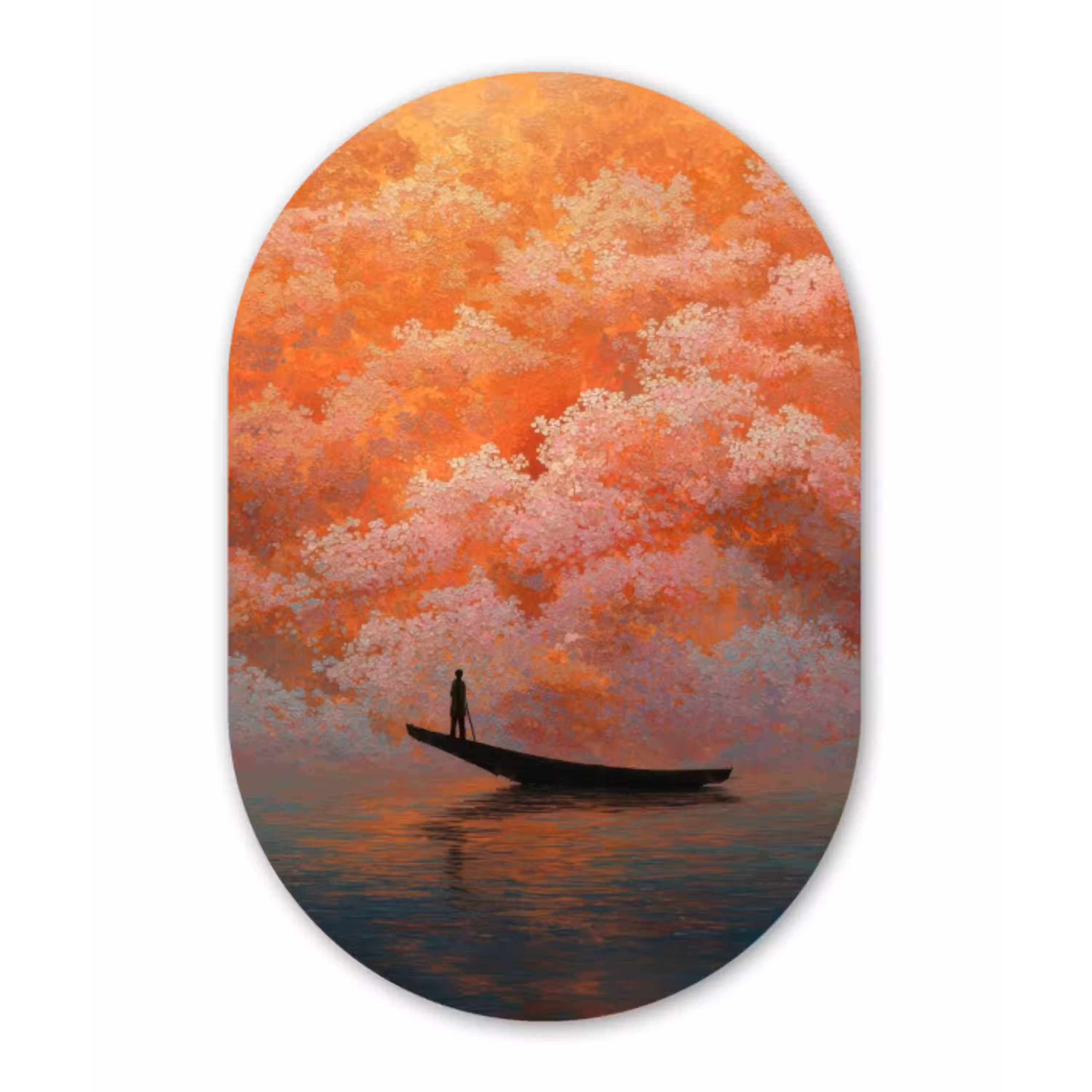 Zee - Boot - Wolken - Oranje Wandcirkel Ovaal Aluminium middel -3d