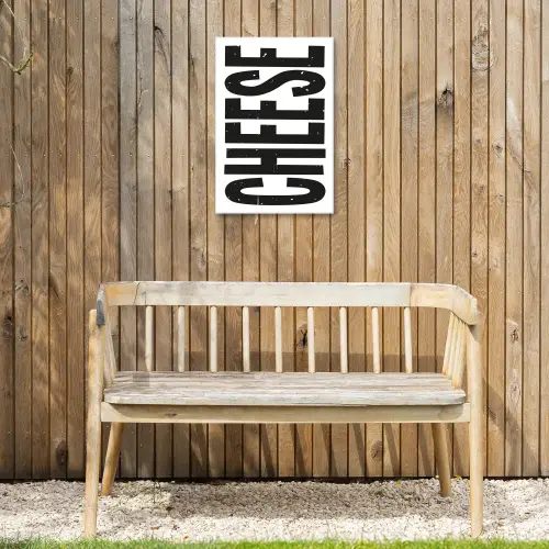 Zwart - Vintage - Cheese - Japandi Tuinposter op houten frame 2 cm dik klein -sfeer4
