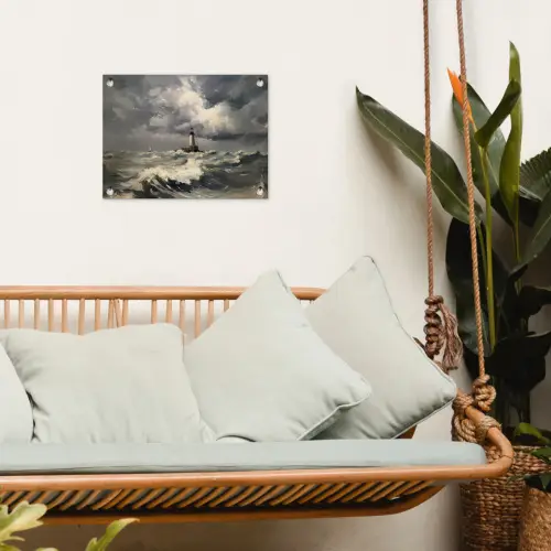 Vuurtoren - Golven - Storm tuinposter los doek klein -sfeer7