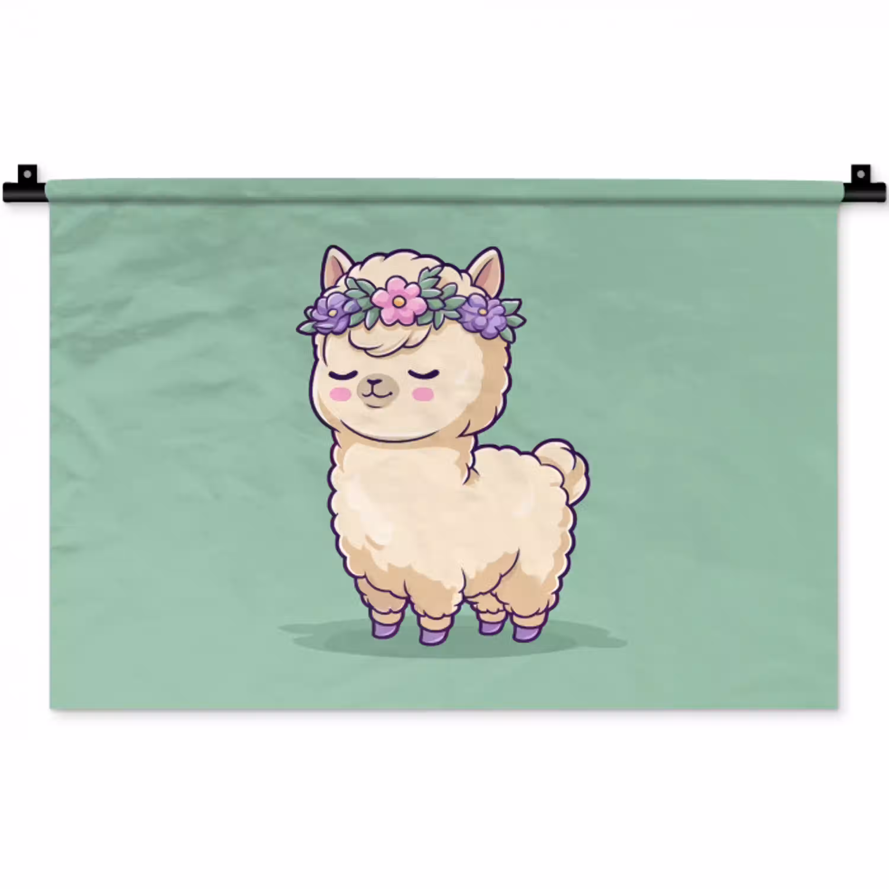 Alpaca - Groen - Bloemendiadeem Wandkleed katoen klein -zz3d