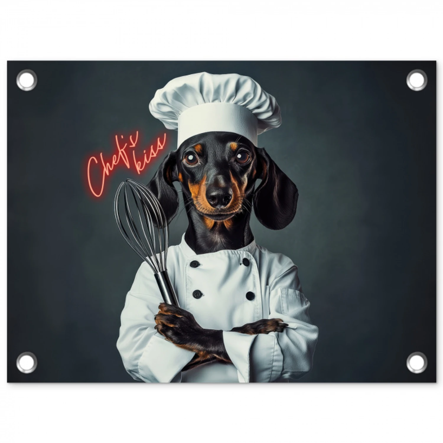 Quote - Neon - Hond - Kokskleding tuinposter los doek klein -3d