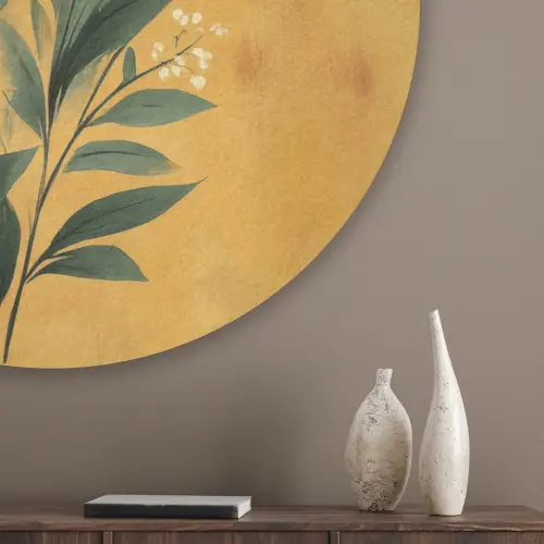 Bladeren - Boeket - Bloemen - Geel Akoestische PET Vilt - Rond klein -sfeer5_closeup
