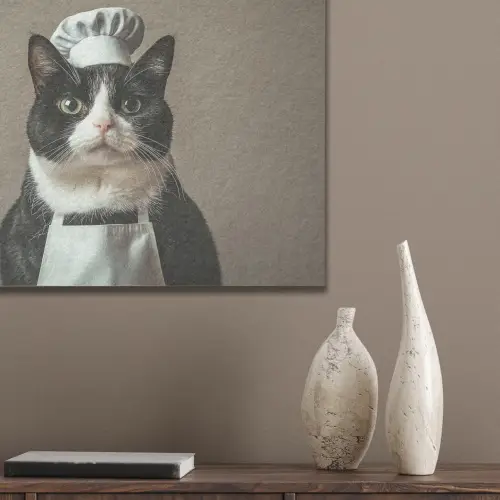 Kat - Kokskleding - Zwart - Wit PET vilt klein -sfeer6_closeup