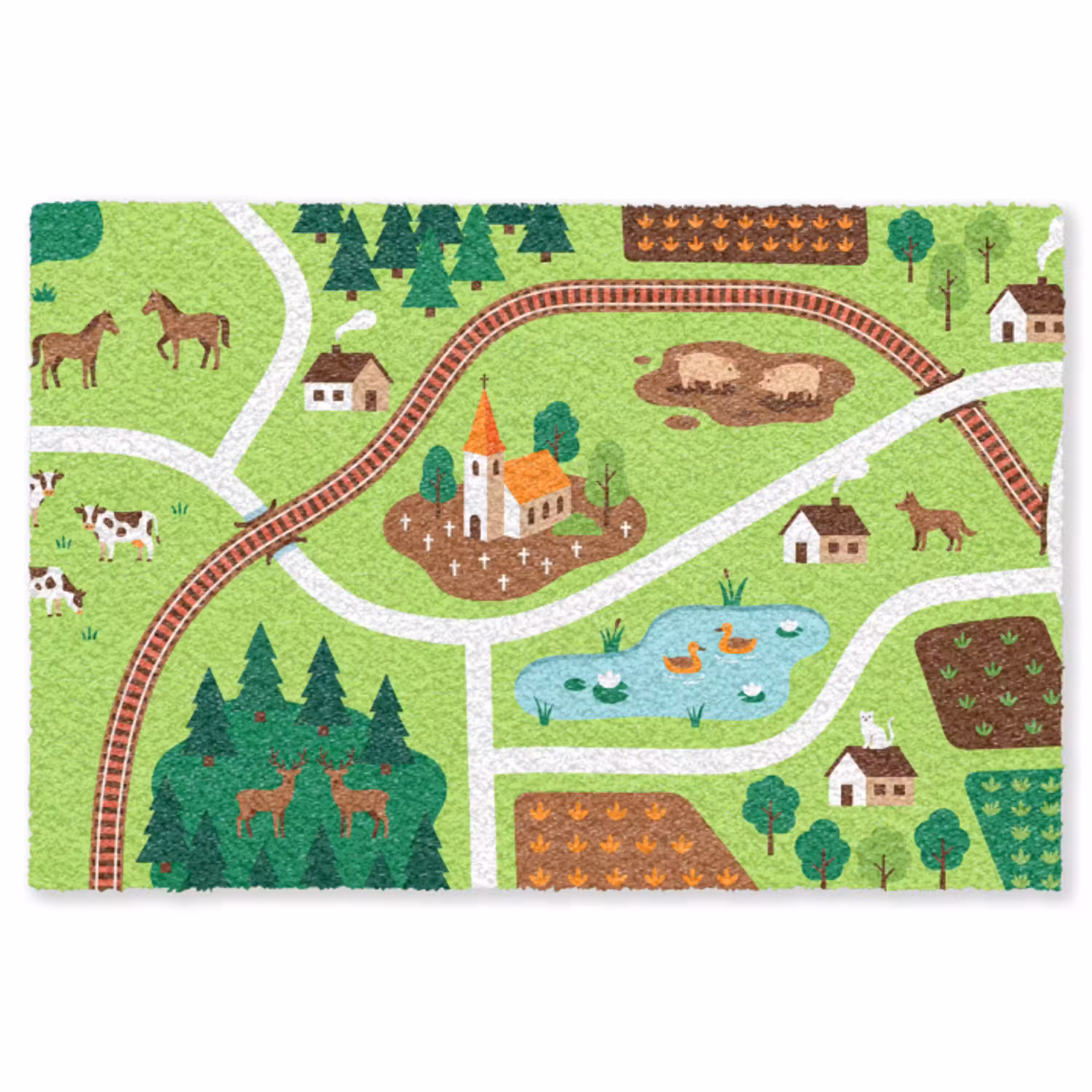 Platteland - Dieren - Illustratie Vloerkleed Rechthoek klein -3d