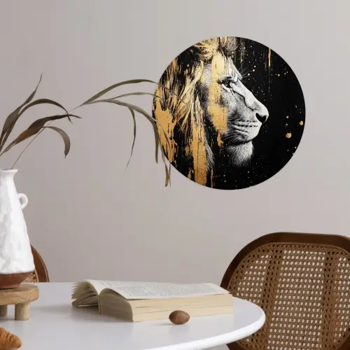Portret - Leeuw - Abstract - Goud Wandcirkel behangsticker klein -sfeer3