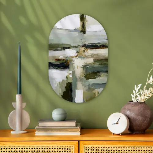 Penseelstreken - Groen - Abstract - Japandi Wandcirkel Ovaal Forex klein -sfeer2