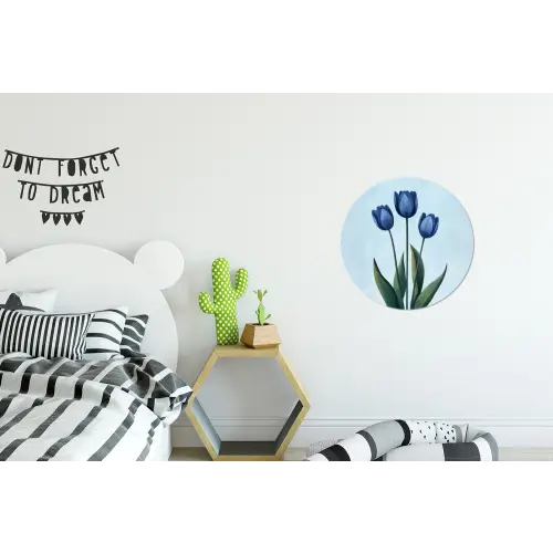 Tulpen - Blauw - Bladeren Wandcirkel aluminium klein -kinderkamer