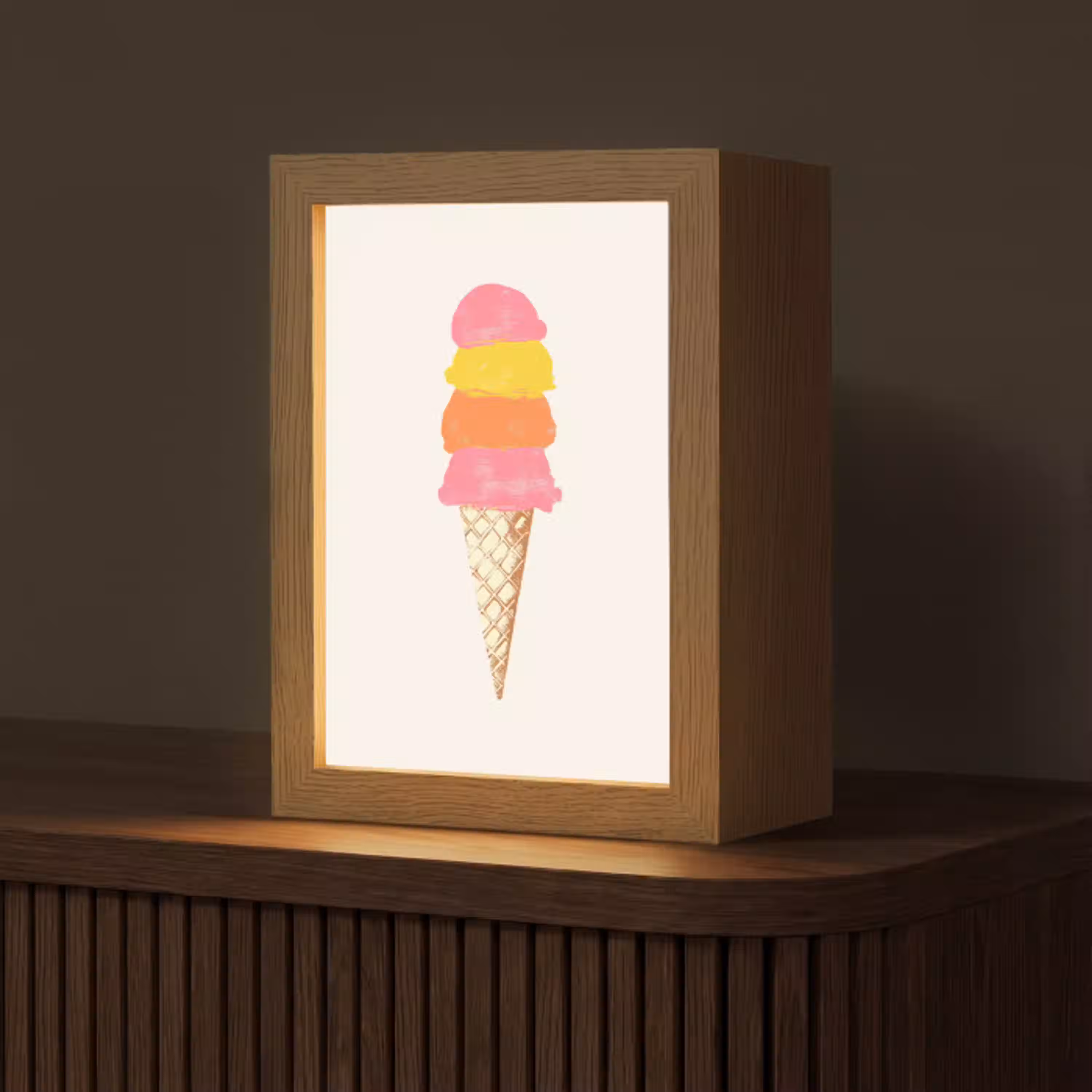 Schepijs - Hoorntje - Illustratie - Minimalistisch Light Box met kabel (Tafellamp) klein -z3d_website