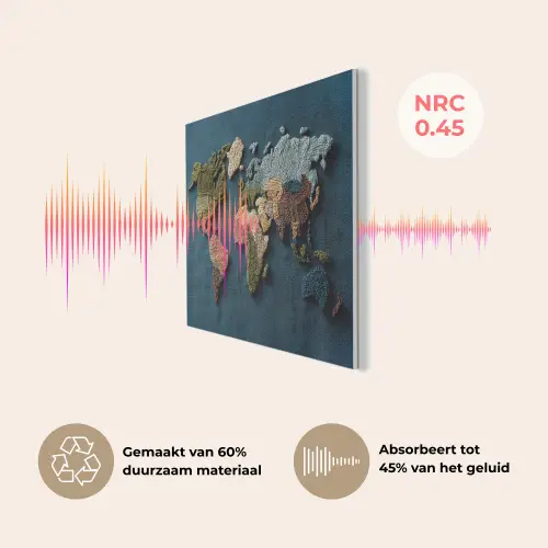 Wereldkaart - Geborduurd - Verschillende tinten PET vilt klein -USP_NL