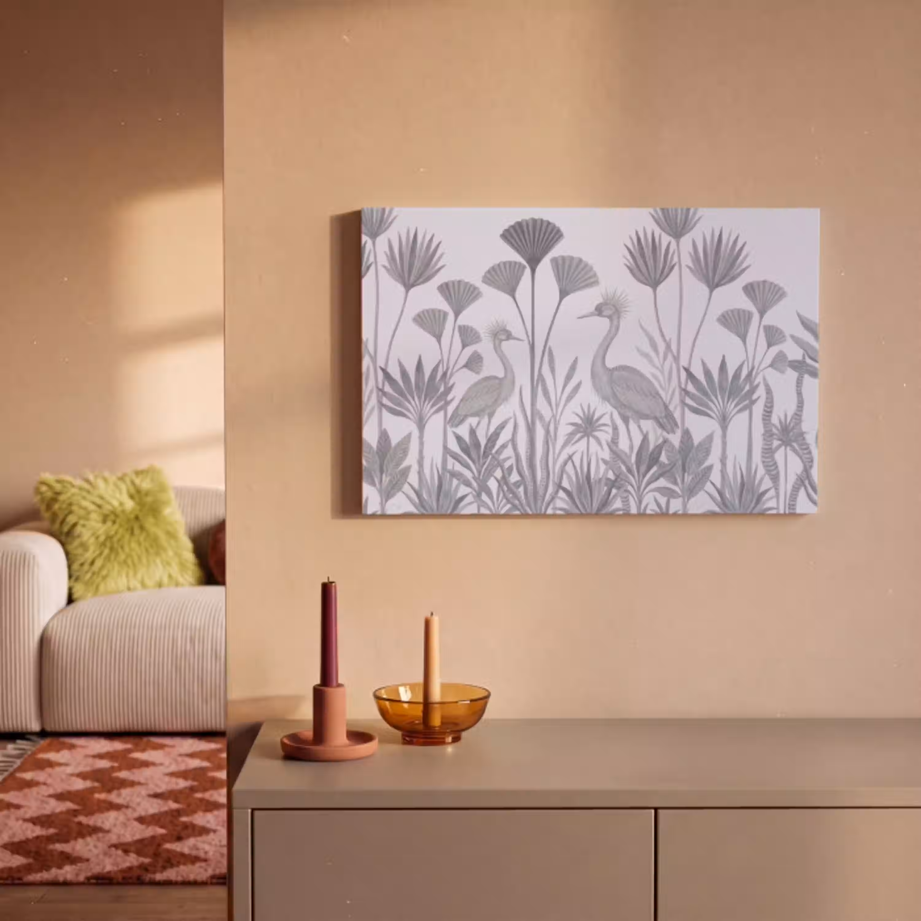 Vogel - Tropisch - Illustratie - Blauwgrijs - Natuur canvas 2cm klein -sfeer1