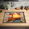 Doorkijk - Raam - Vuurtoren - Zonsondergang - Strand Inductie beschermer vinyl 3mm klein -sfeer5