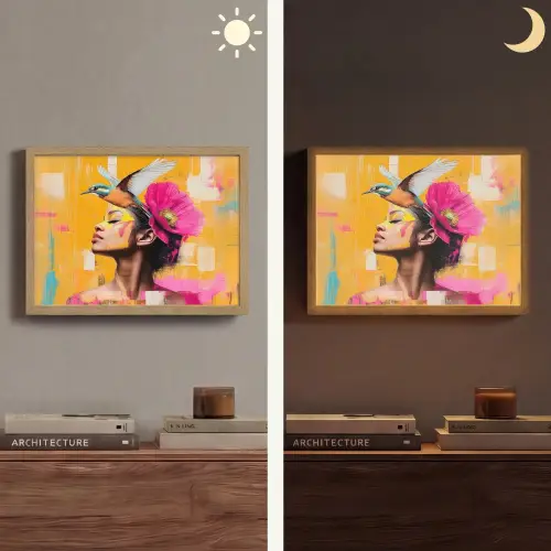 Vogel - Vrouw - Abstract - Bloem Light Box met batterij (Wandlamp) middel -sfeer3