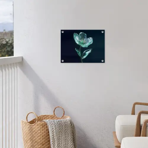 Bladeren - Bloem - Glazen - Donkerblauw tuinposter los doek klein -sfeer8