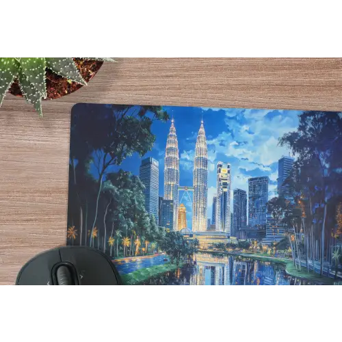 Stad Kuala Lumpur - Skyline - Wolkenkrabbers - Water muismat rubber klein -closeup
