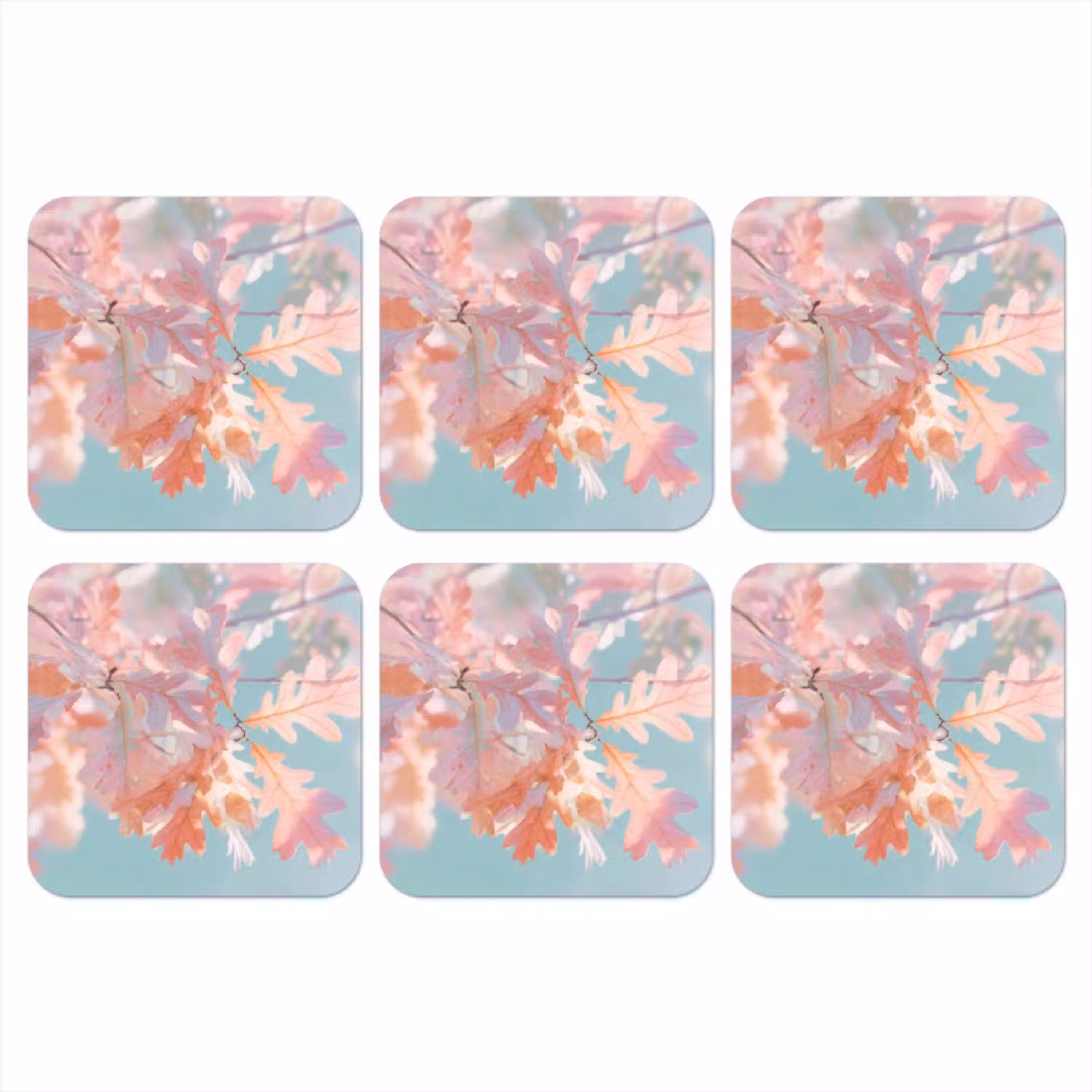 Eikenbladeren - Takken - Roze onderzetter kurk middel -3d